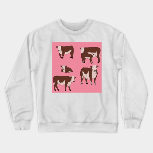 Hereford Cattle Pattern Pink Crewneck Sweatshirt by TrapperWeasel